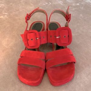 Marni Red Suede Sandals - Double Buckle